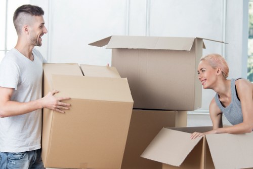 Packed belongings and equipment arranged for a professional relocation