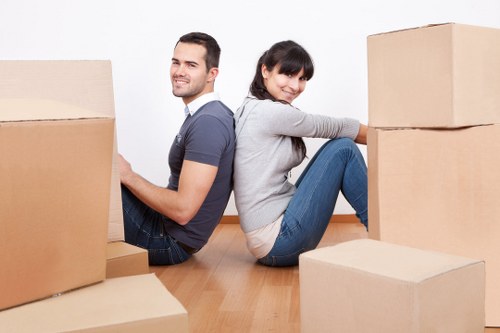 Packed boxes and furniture prepared for a Brixton home removal
