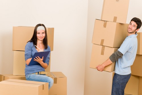 Boxes and furniture being unloaded at a new home in Brixton